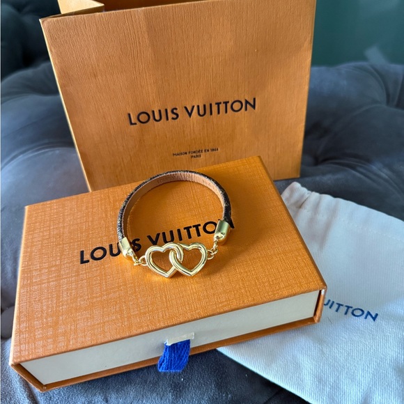 Louis Vuitton Accessories - Louis Vuitton Gold and Brown Heart Bracelet